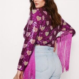 LAST CHANCE Sequin Heart Fringe Bodysuit